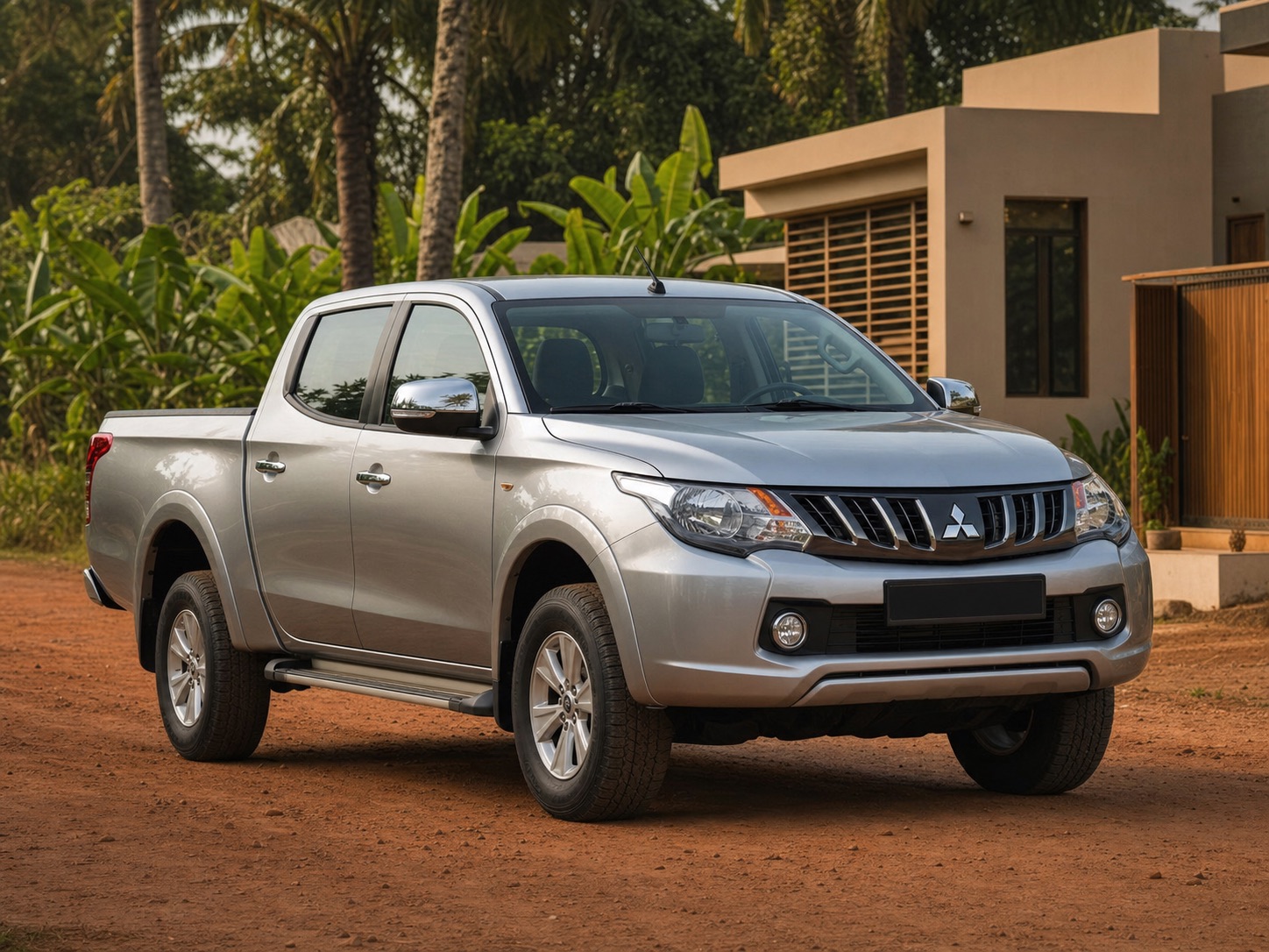 Mitsubishi L200 argentée vue en entier